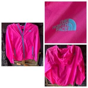 The North Face Kids size Large 14/15? Pink Raincoat with Blue Accents